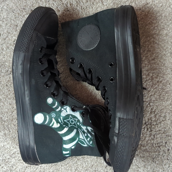 Custom OOAK Converse Monochrome Black Hi Tops Sneakers Shoes 7.5 Men 9.5 Women - Picture 5 of 10